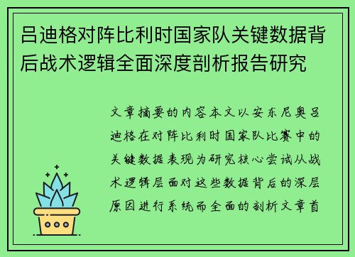 吕迪格对阵比利时国家队关键数据背后战术逻辑全面深度剖析报告研究 吕迪格对阵比利时国家队关键数据背后战术逻辑全面深度剖析报告研究